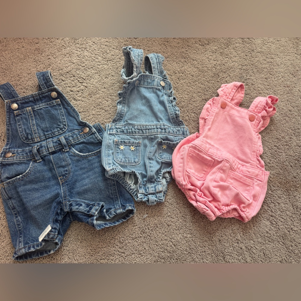 Old Navy Bundle (3) Denim and Pink Baby Overalls Set